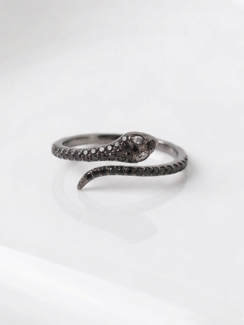 Silver Black CZ Crystal Snake Ring Size 8